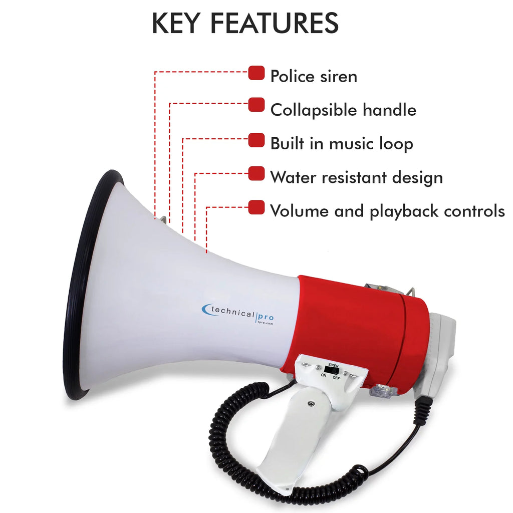 leading Siren, PA Megaphone Red - Lightweight Detachable Microphone, Technical w/ Portable Police Detachable Pro 75-Watt Voice for And high quality Speaker Bullhorn Outdoor Professional Strap Cheer