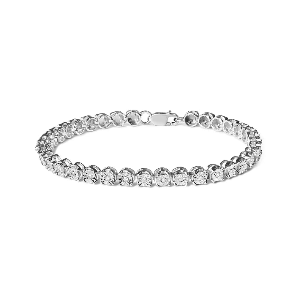 Diamond Link Round Bracelet 7.25" cut Box Cttw Set Silver and Womens Miracle Clasp Sterling (I-J Bead 1/10 .925 trendy Color, Tennis Clarity) of I2-I3 Brilliance Haus