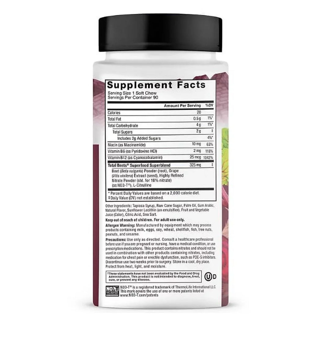 Superfood Beet Acai Chews, (90 Root Total Force Soft Berry ct.) Factor classic Beets,