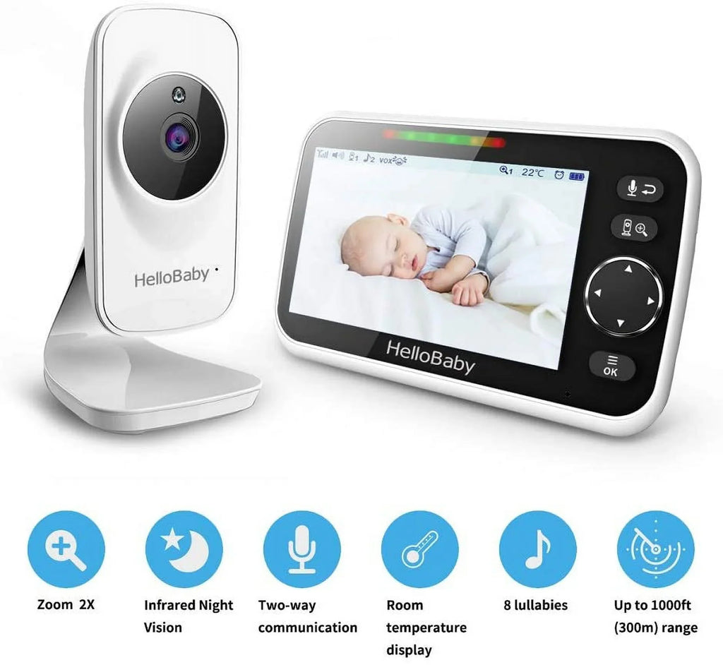 Temperature Vision, Night and Way Screen, Display, Monitor HelloBaby Audio 5 Baby VOX Audio, Camera Camera, Monitor Video Infrared special edition and Mode Color Two with 5" inches Lullaby, LCD