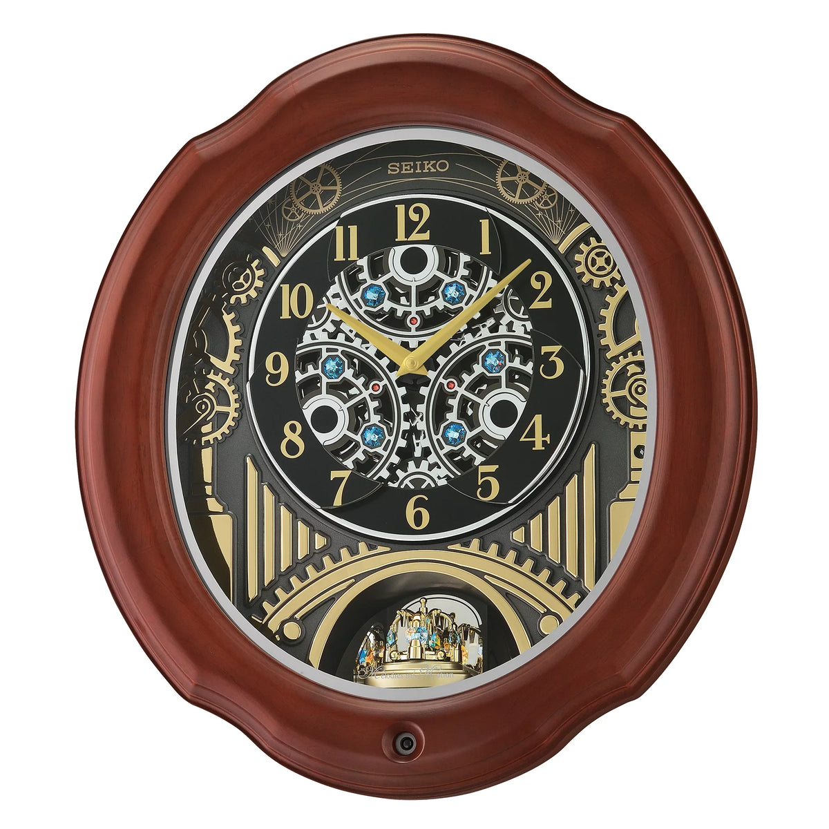 Wood Rotating Melodies Classic Traditional Motion, Crystals and Music Frame Pendulum Brown Pipes QXM392BRH In new Chimes