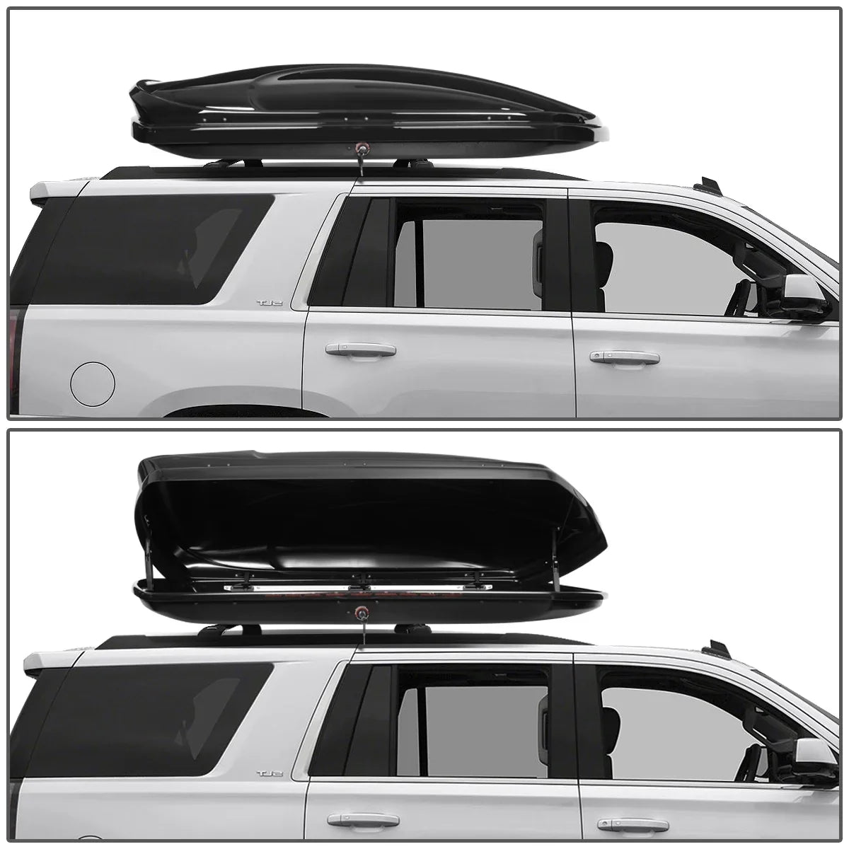 Opening Escalade Yukon DNA Side Chevy 2015 XL Suburban ESV 18 Box Rail Roof Top Dual Storage GMC For Tahoe 16 Bar Keys PT-ZTL-8128-BK Cross Cargo Motoring to Aluminum 2019 + Side w/ 17 Cadillac