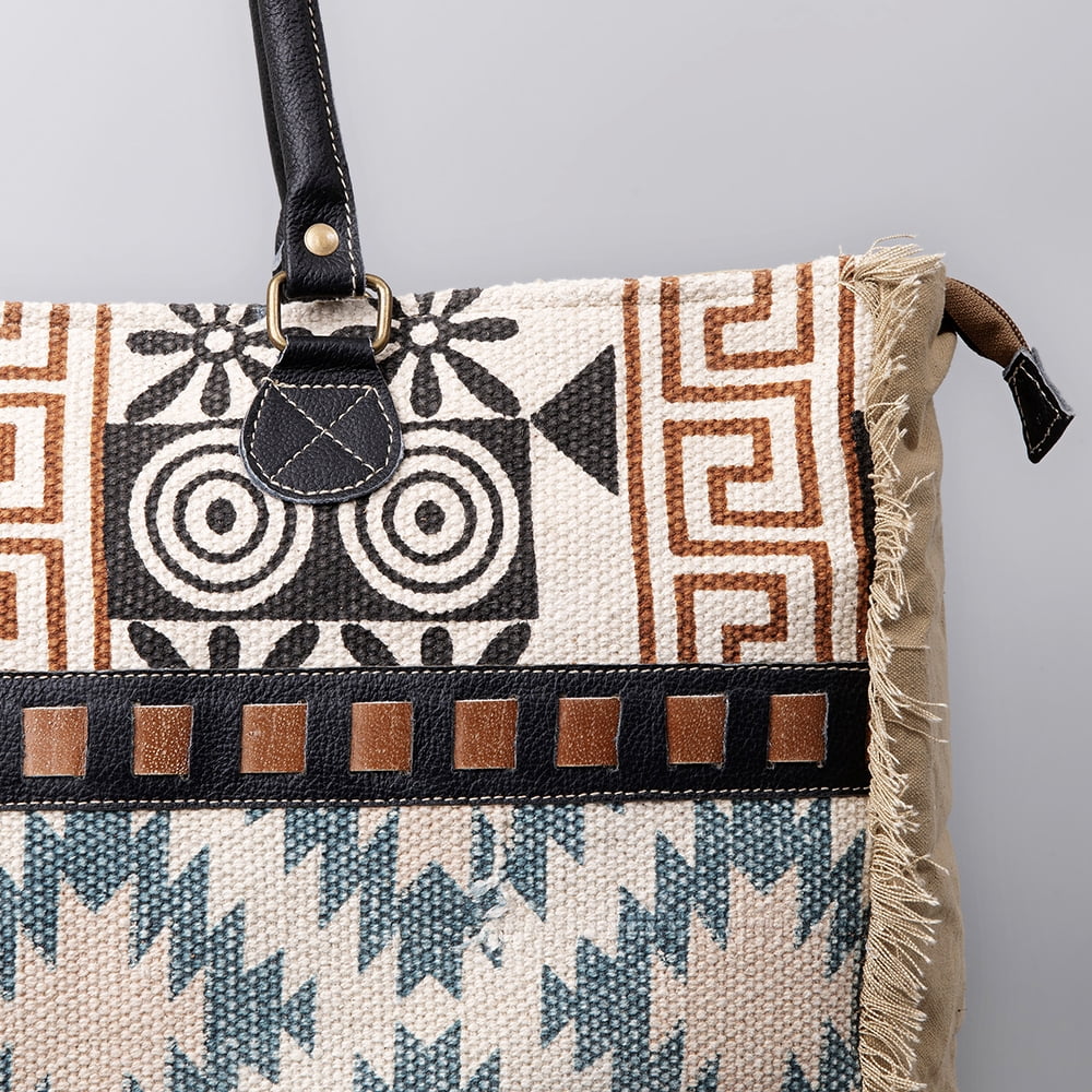 OHLAY Genuine Embossed Upcycled women new KB Wool bag KB484 handbag western Canvas Upcycled purse Leather TOTE