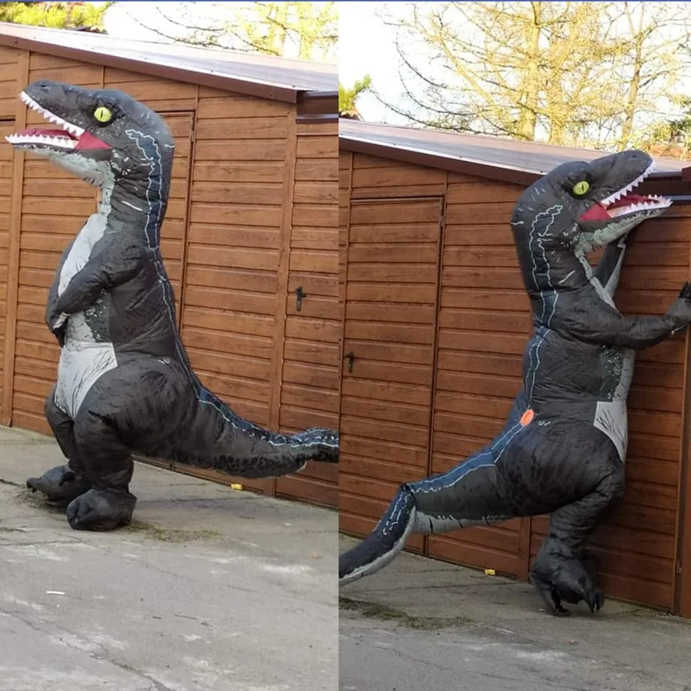 Raptor Costume DomKom Body Inflatable Dinosaur Costume Adult Grey Halloween Full Women Up Velociraptor T-rex Costume Blow Men