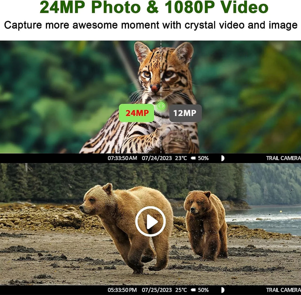 Motion LTE Vision 24MP Camera with for Trail SD Cellular to Waterproof Card Night Cam 4G Wildlife Monitoring with Hunting Video Activated Camera Sends Game 1080P Trail Cell Picture Phone CAMPARK -