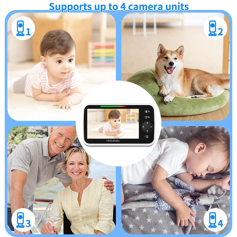 Temperature Vision, Night and Way Screen, Display, Monitor HelloBaby Audio 5 Baby VOX Audio, Camera Camera, Monitor Video Infrared special edition and Mode Color Two with 5" inches Lullaby, LCD