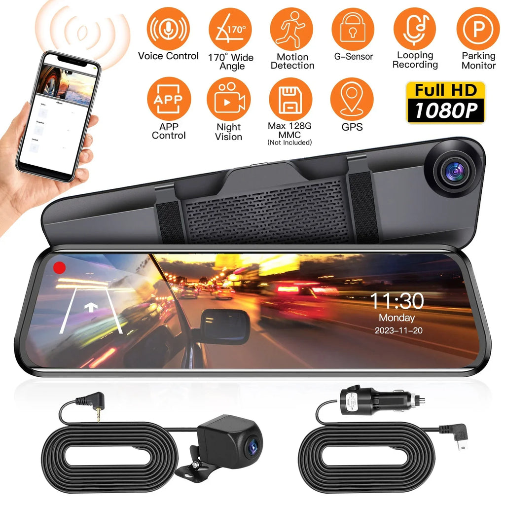 4K Motion Control Cam Detection 12in Recording Control DVR Camera Recorder Car Angle APP classic with Voice G-sensor 170° iMounTEK Camcorder Loop Dash Night Vision