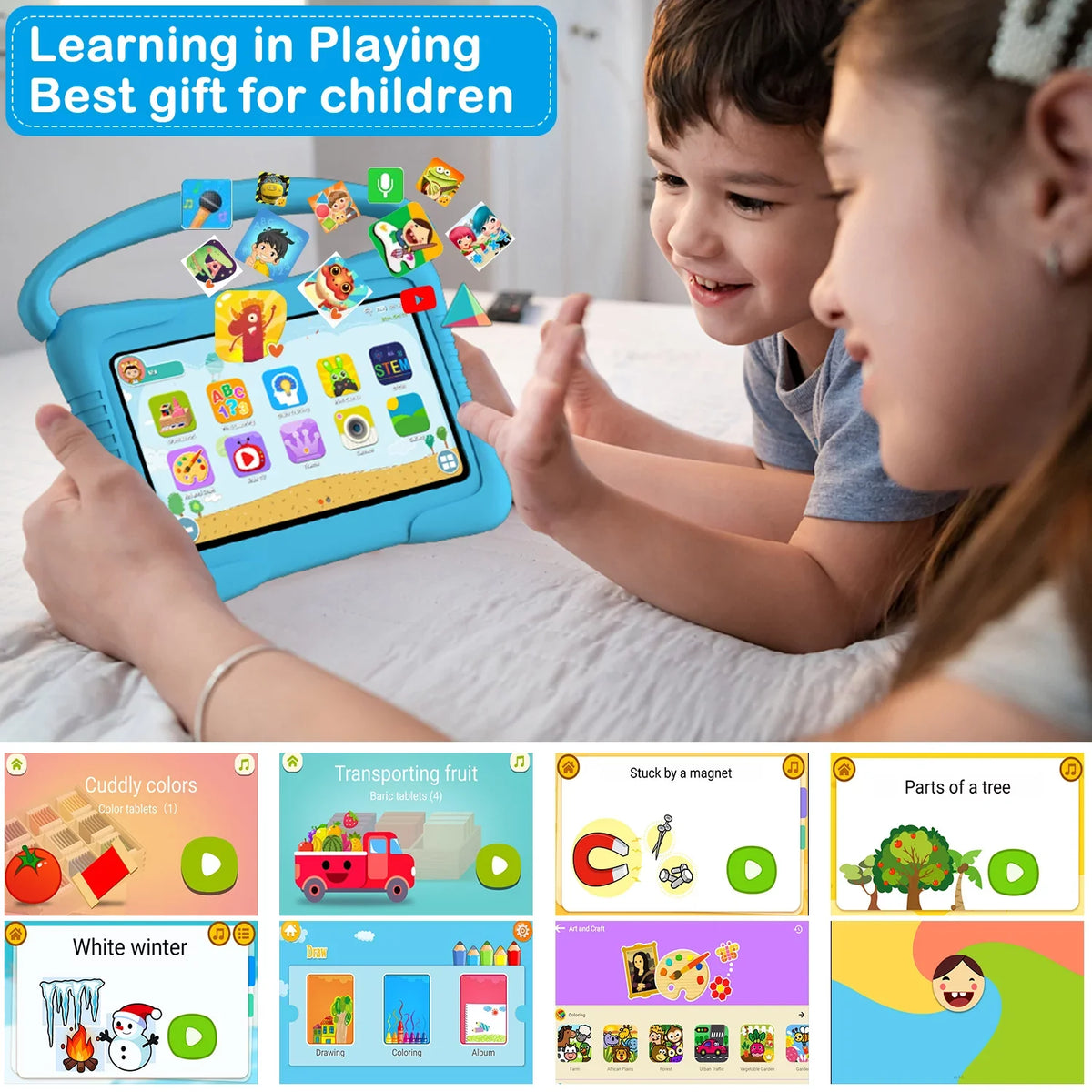 Netflix Learning trendy Hulu,Blue Android Tablet,Toddler Bluetooth,Wifi,Parental Control,Dual Tablet Tablet,32GB Tablet,7 Play,Youtube inch Kids with Camera,Google 11 Antemper ROM Storage,Kids