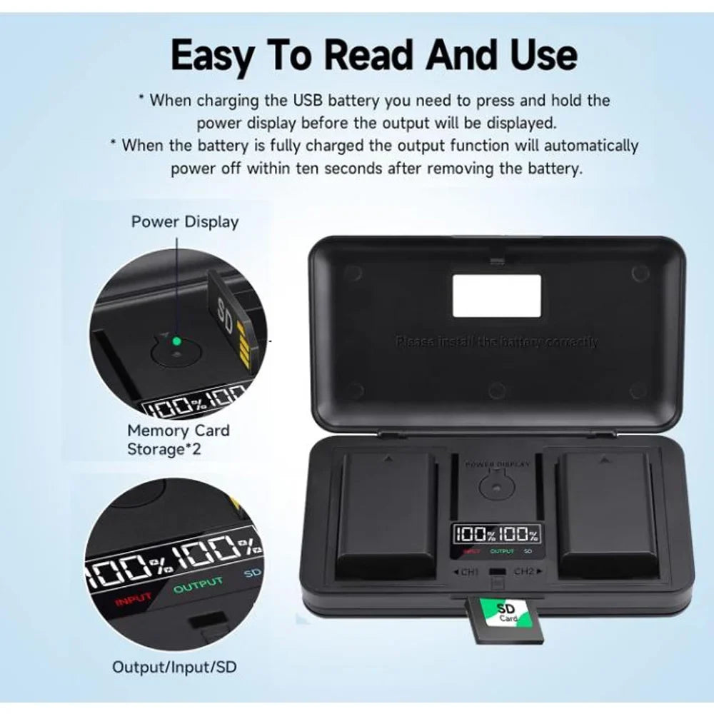 III, Multi-Functional A7 III, Case 2 A7R Battery LCD A1, A7S NP-FZ100 Charger, III, A9, A6600 A9 Pack BC-QZ1 A7 II, Battery with for 7.4V IV, IV, 2280mAh FX30, A7C, Charger FX3, Alpha A7R