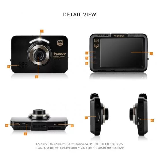 special edition LCD wide 3.5" Car box 5MP WinyTech touch dash angle cameras Screen cam Dual HD Black