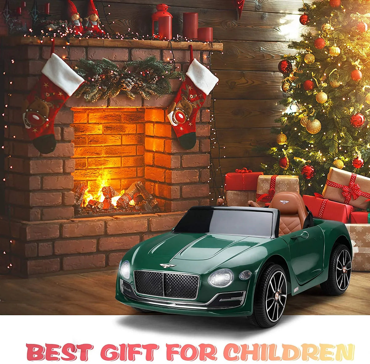 12V Control, Green Ride on Music, on Licensed for 3+, Girls Bentley Official Boys Age Car Car, Remote Ride Electric LISUEYNE with classic Car