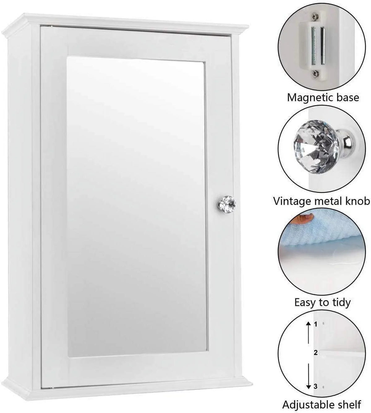 Single Cabinet Adjustable Medicine with Storage White 2 Mount classic Organizer Bathroom Cabinet Shelves Wall Mirrored and BSL Door
