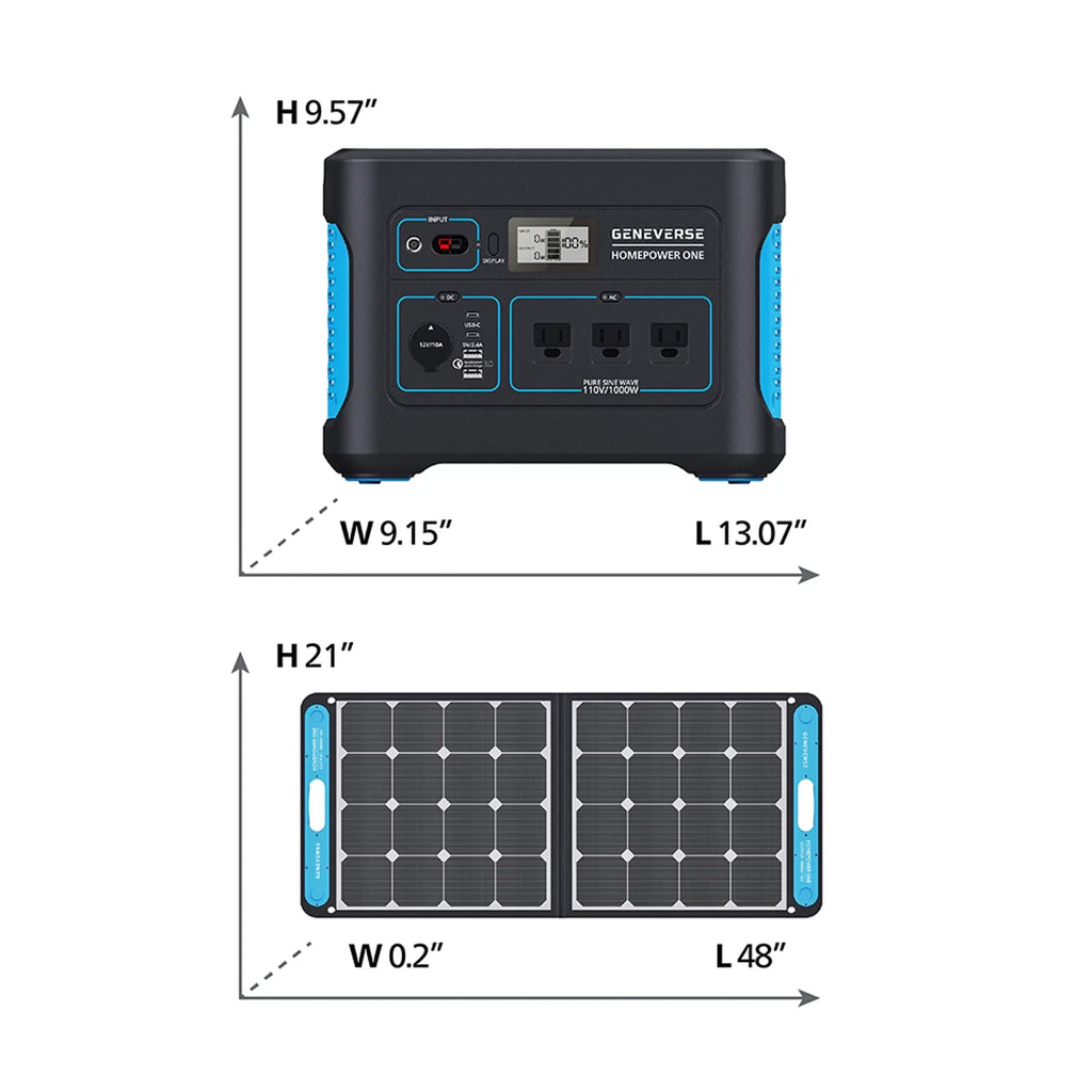 Quiet, Home Outlets) For 1X Devices HomePower (3X Station Portable Solar Indoor-Safe 1000W Generator Panels. Power Solar Geneverse 1002Wh Generator AC Battery 100W Power ONE Backup 2X + Bundle: (1x2)