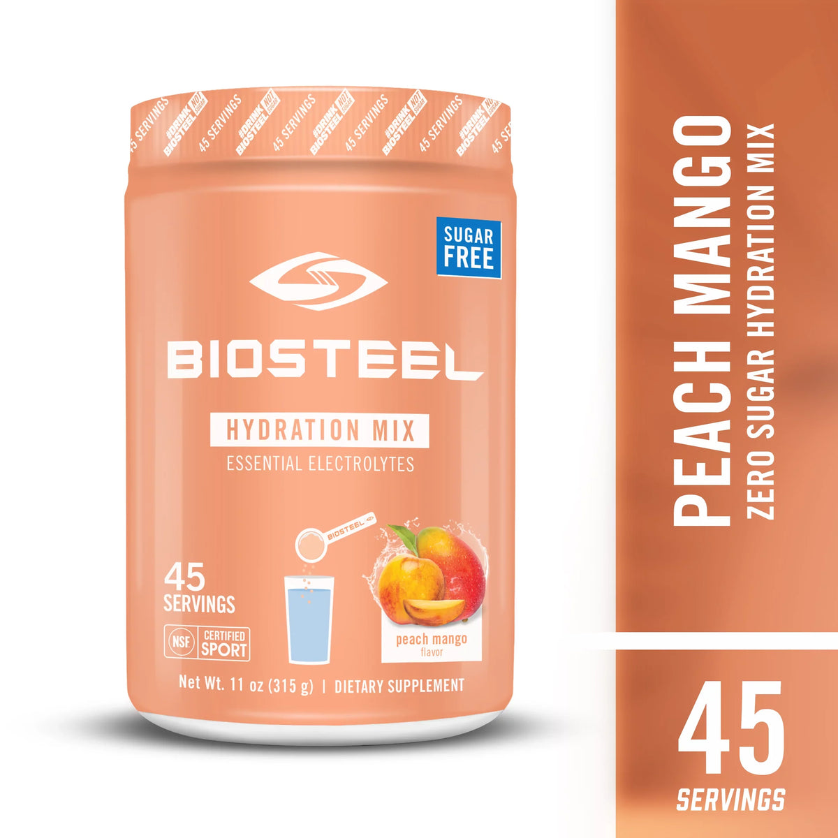 Flavor, Hydration Peach per Hydration Mango Zero Electrolytes, BioSteel Mix, with Essential Tub Servings 45 Great Sugar 5 Tasting