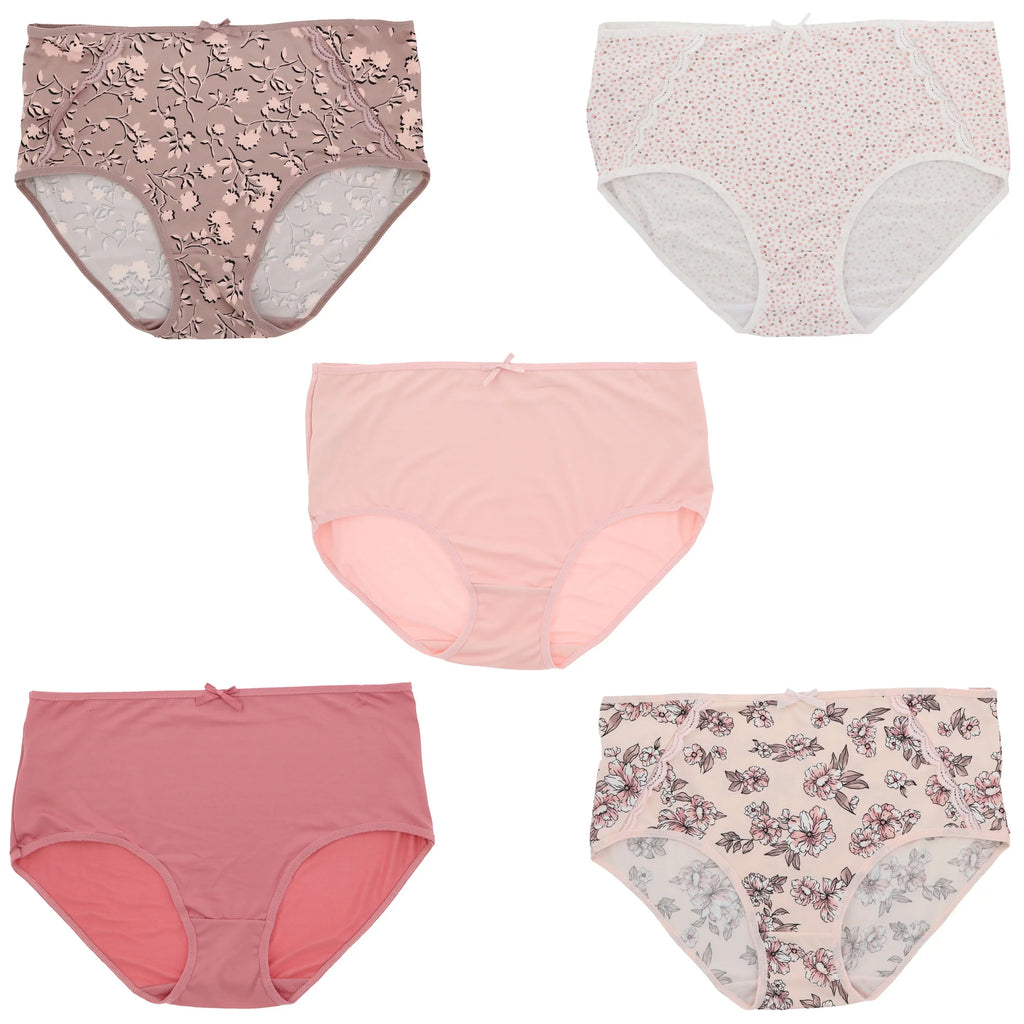 Classic Women's Floral Panties Sexy Size Pink Burke Intimates (5Pr) Plus Rise Delta Dots) Brief (X-Large, High