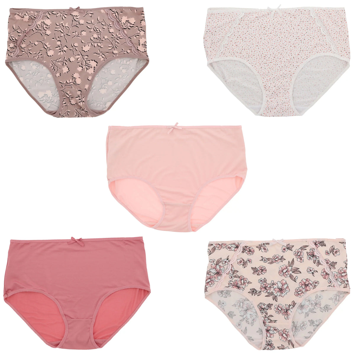 Classic Women's Floral Panties Sexy Size Pink Burke Intimates (5Pr) Plus Rise Delta Dots) Brief (X-Large, High