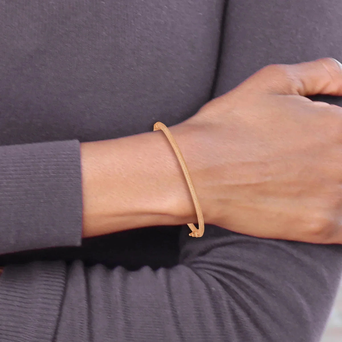 14K Bangle Rose Textured Gold Hinged