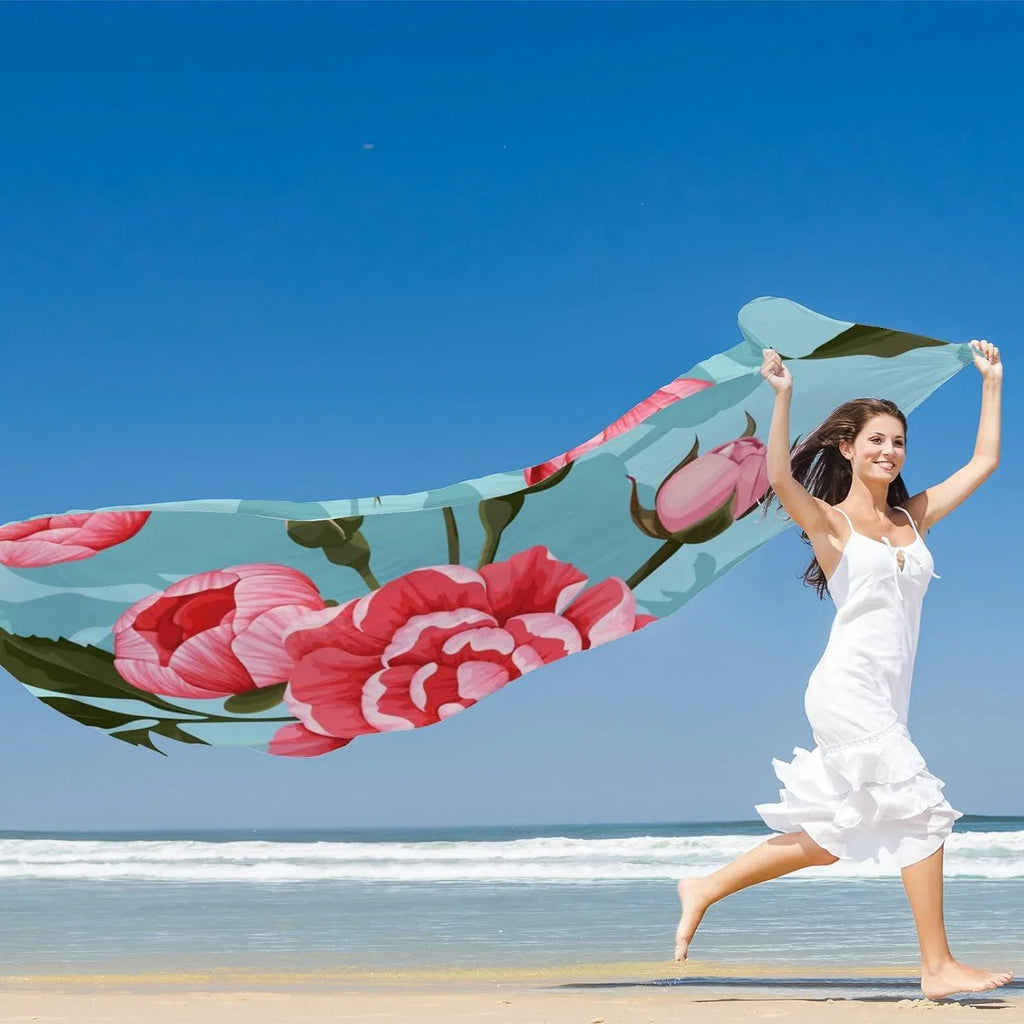Peony Roses Scarves Hyjoy Shawl Lightweight Neck Women And Girls Scarf Silk Wrap Long for