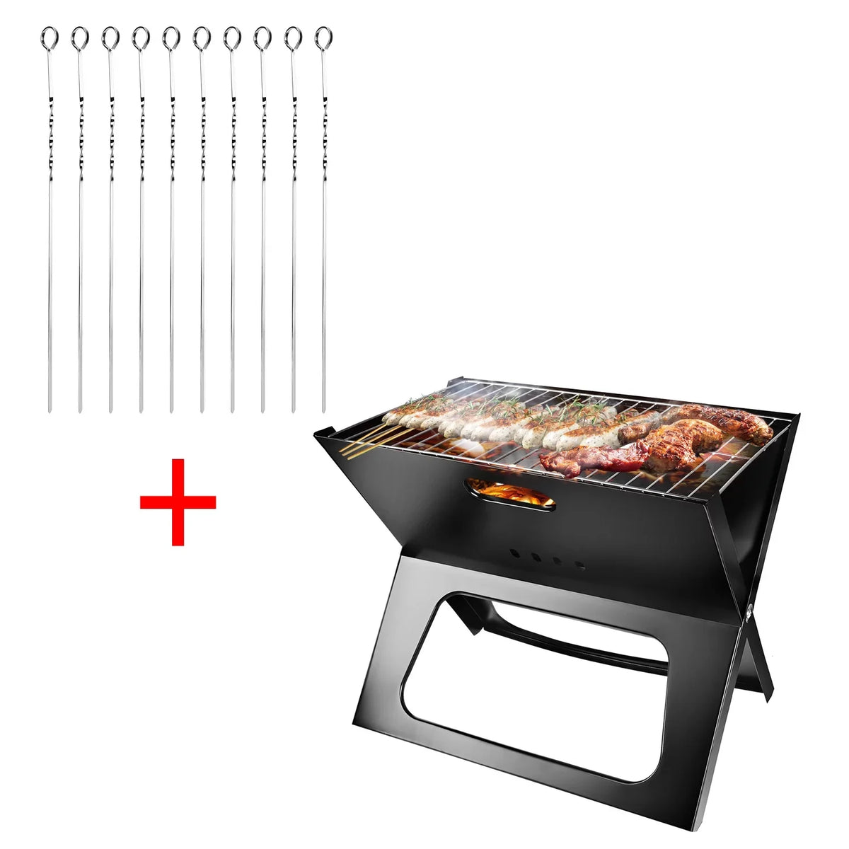 Outdoor Steel Portable with iMountek Grill 10Pcs Camping Garden BBQ Foldable Barbecue Grill Charcoal BBQ Travel