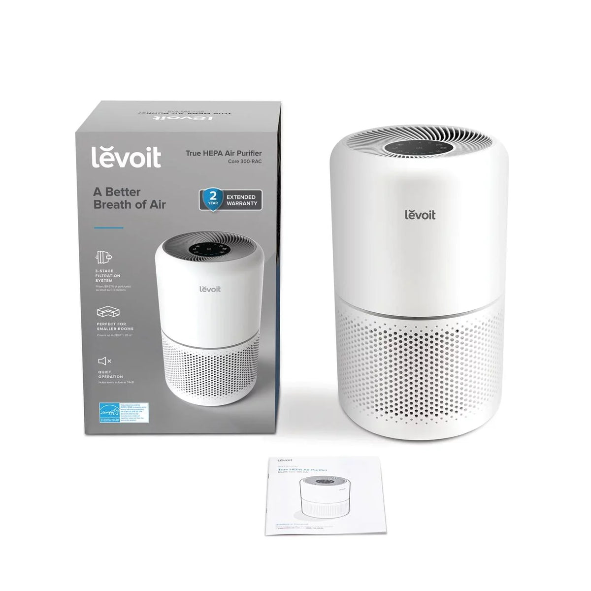 Up to 300-RAC, White for 547 Large Core ft., Rooms and sq. Allergies Purifier Levoit Asthma, Air