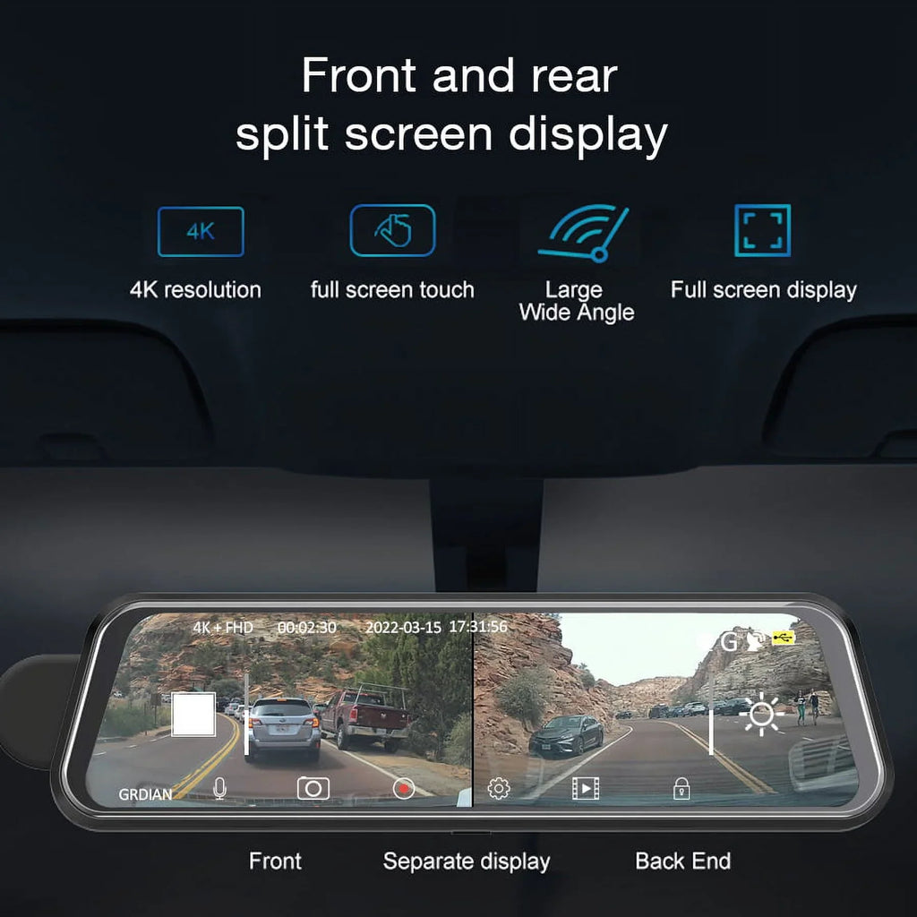 10" Parking Touchscreen, Dual-Channel Arc4K Seamless Mode, Design and GRDIAN Mount Magnetic Mirror Camera, Rear, Rear-View Front