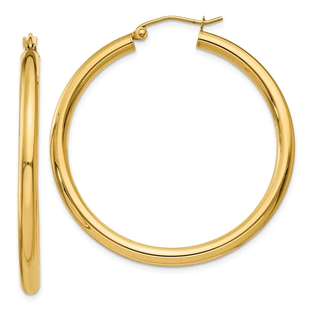 Women Tube and 3mm Men Hoop Lightweight 14kt Yellow Earrings; and Teens; for Gold Adults for Polished Real