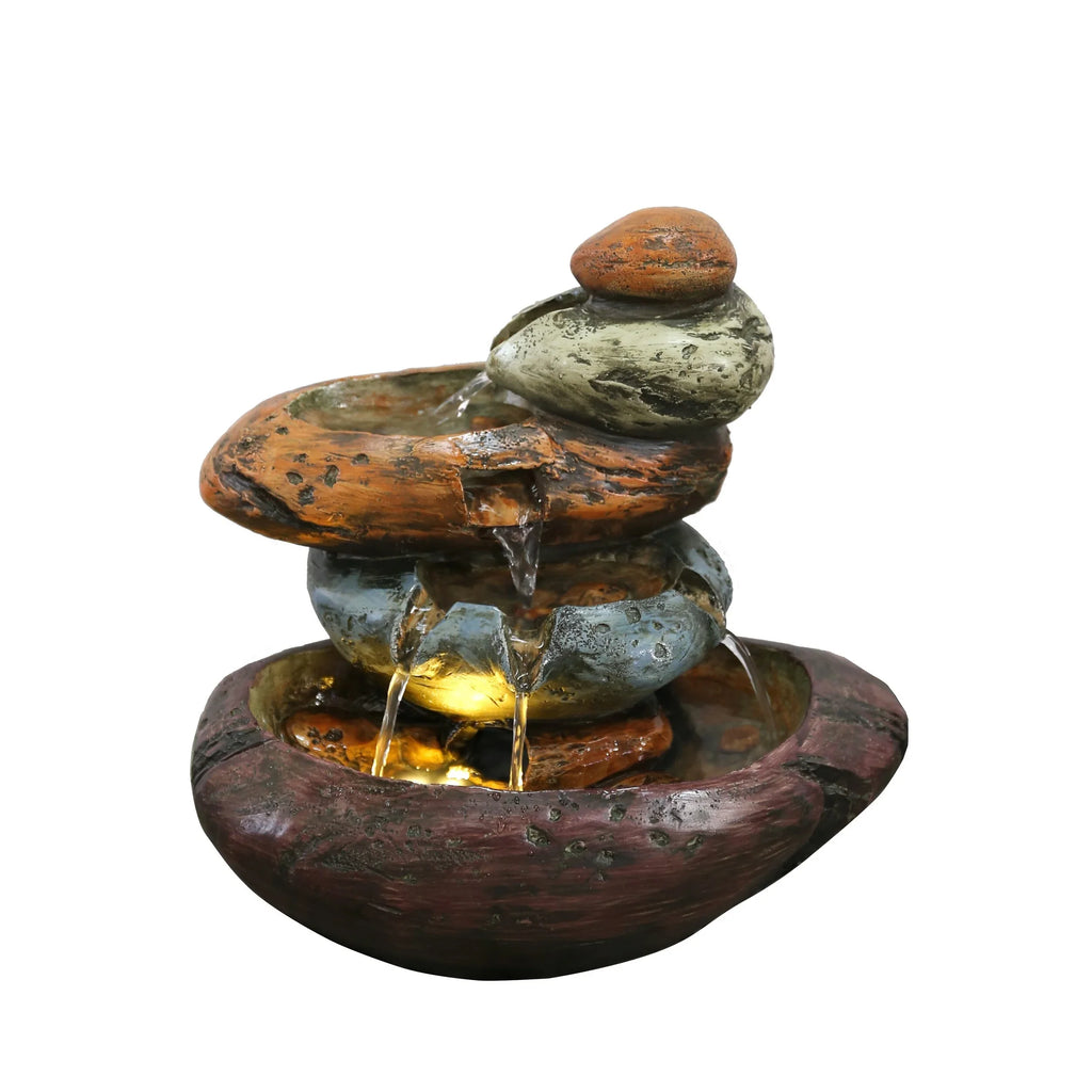 Lights White Multicolour Tabletop With LED Stone Fountain Warm