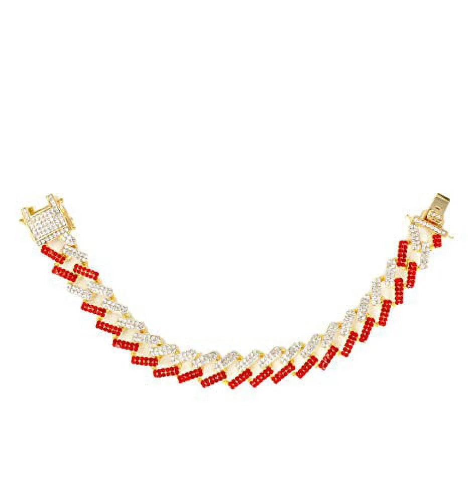 Out Blood Bling-ed Link Gold w/Bling-ed Gold L0504RNB Bracelet ZZ - Luxury ZZ Out Mens Round Red Design Watch