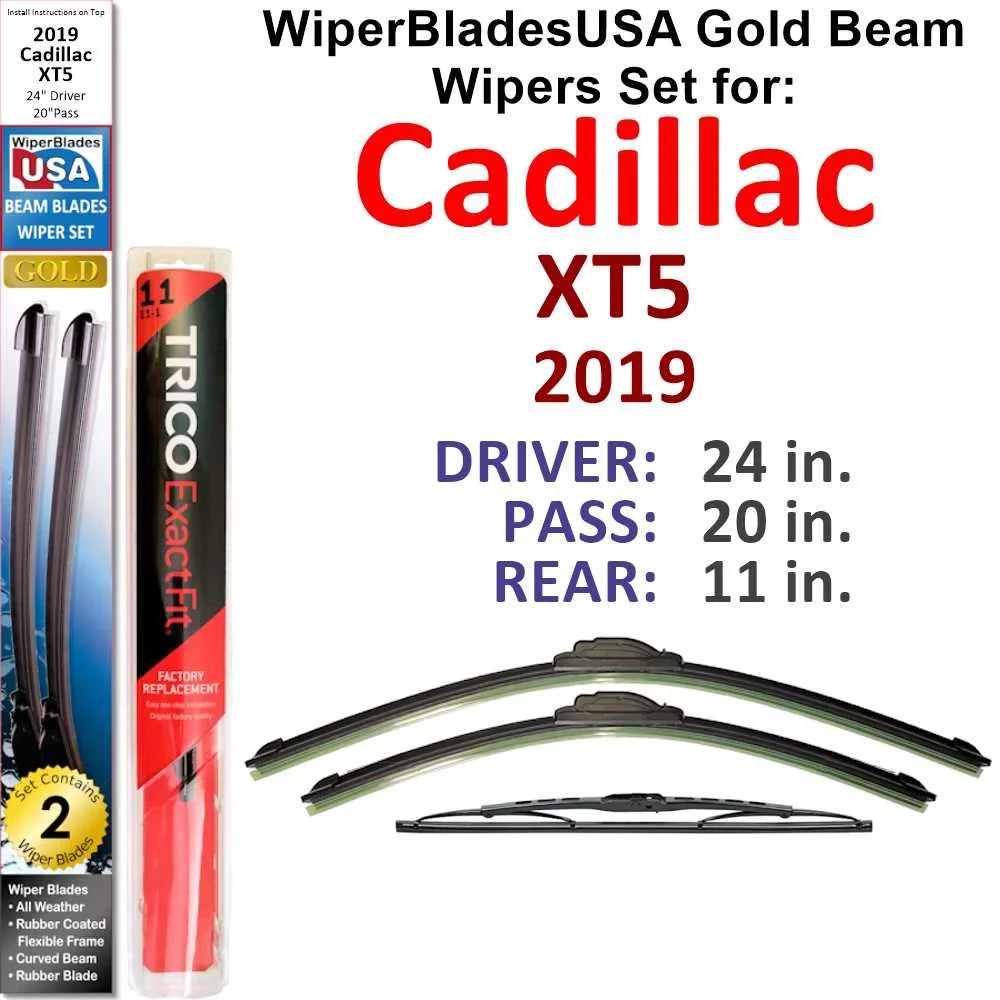 high quality of (Set WBUSA Blades Beam 2019 w/Rear 3) Wiper XT5 Base Cadillac Wipers Wiper
