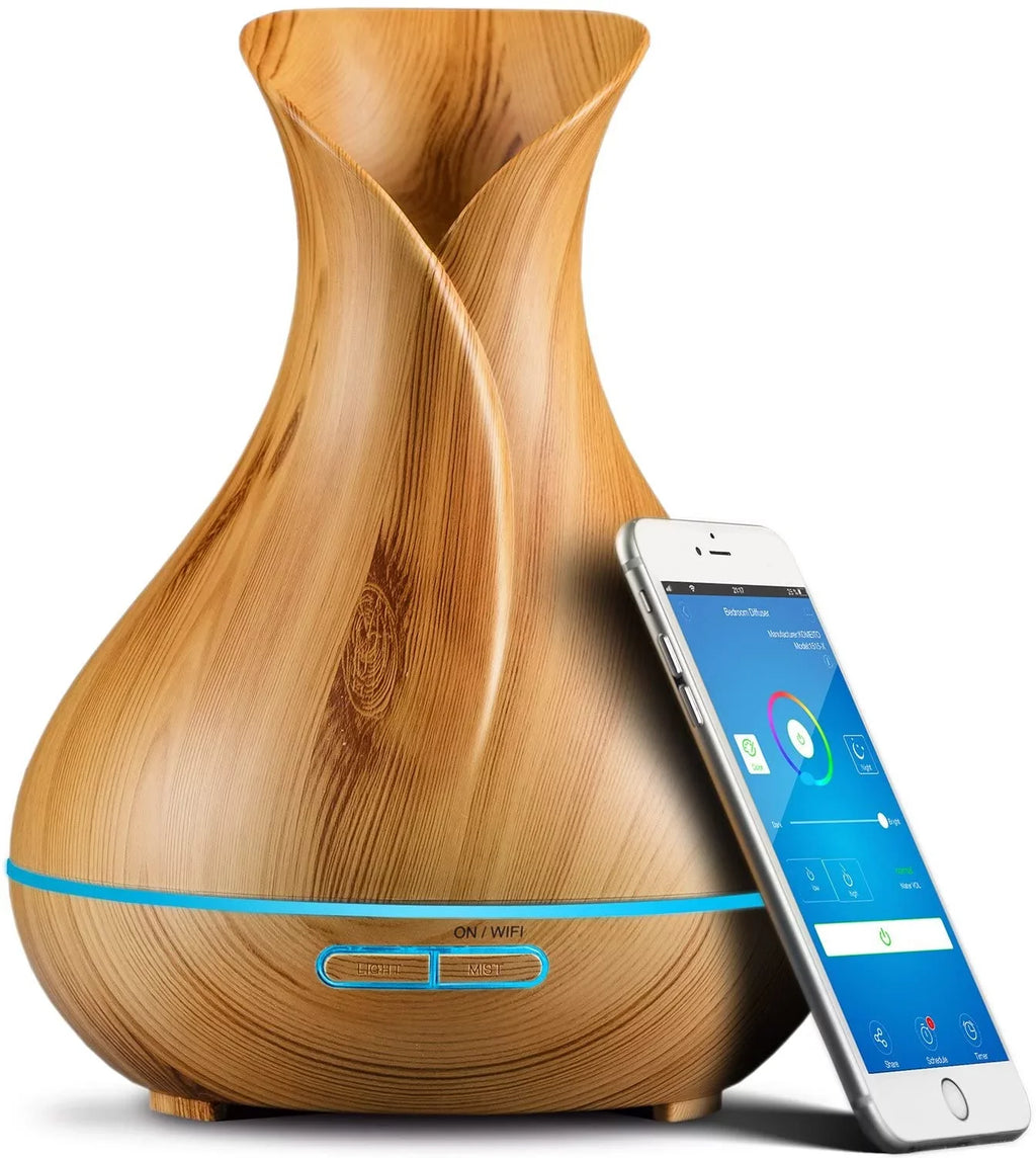 Light Oils, Aromatherapy Smart Essential WiFi Diffuser Wood Sierra Humidifier Home Modern for 400 and ml