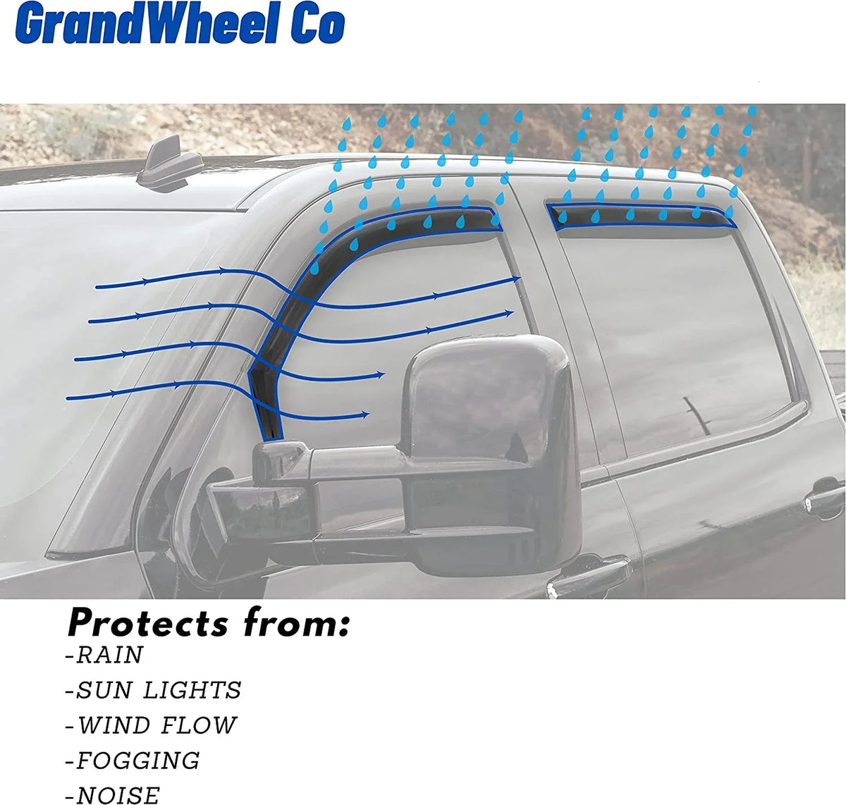Compatible In-channel 2007-2021 Tinted Smoke Co GrandWheel Double Window Toyota high quality - with 4pcs. GW0114 Deflectors Rain Vent Tundra Side Guards Cab Visor