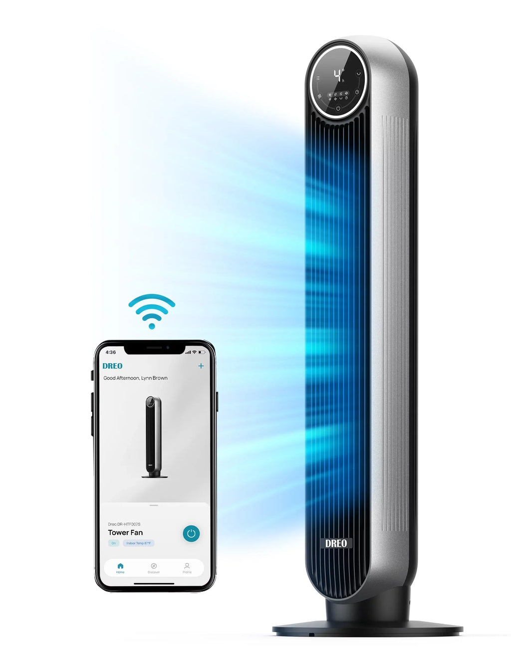 Timer, Quiet Oscillating for Bladeless Speeds, with 8H Smart Alexa/Google Bedroom, 4 and with Floor WiFi Fans, Fan Works Tower 4 Dreo Modes, Standing Remote Control, Fan Voice