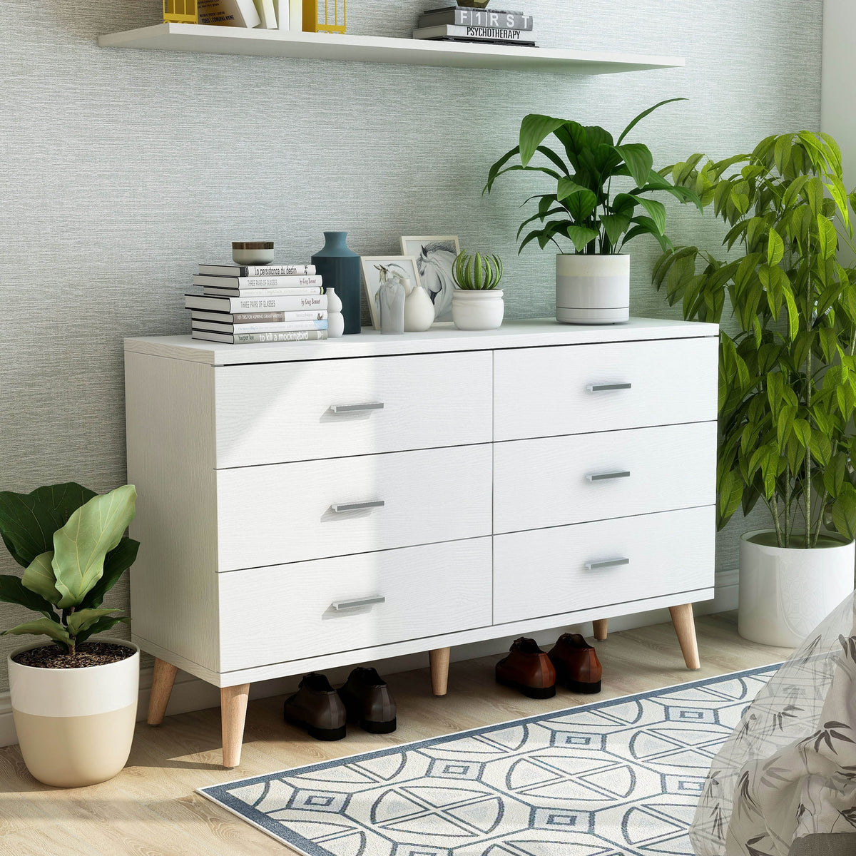 Modern Wide Denhour Dresser Bar White Pulls 6-Drawer high quality 47-inch Mid-Century DH BASIC with by