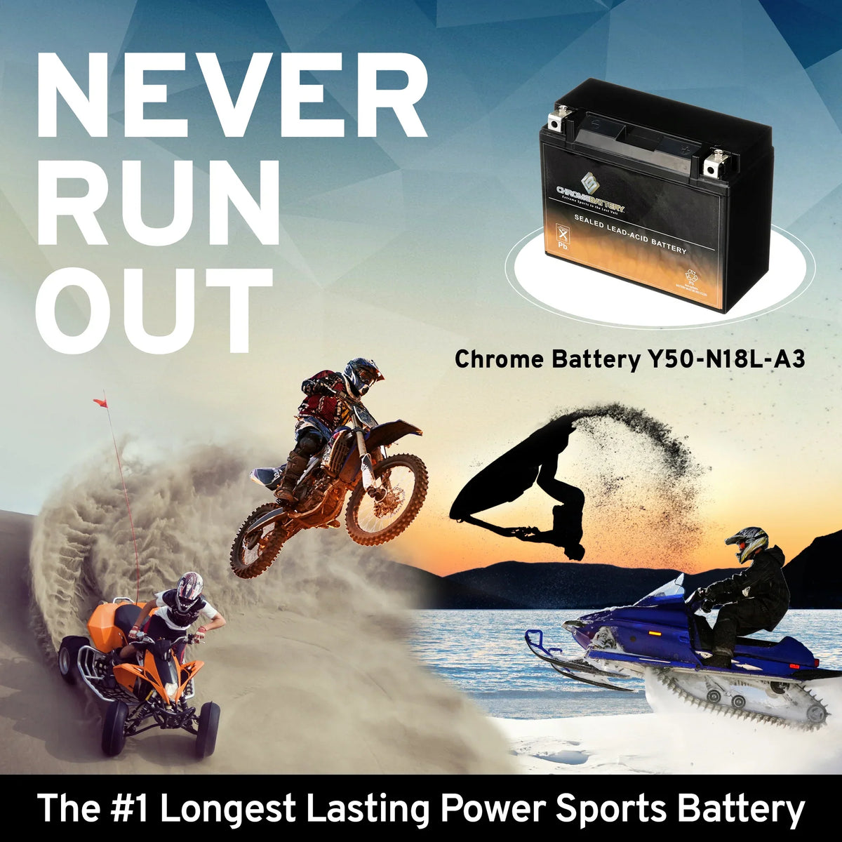 Er Volt,20 Battery 700cc 2004 Chrome Battery Snowmobile 260 CCA) Sxv700er Y50-N18L-A3 Yamaha 12 high quality for Ah, (50-N18L-A3 Viper