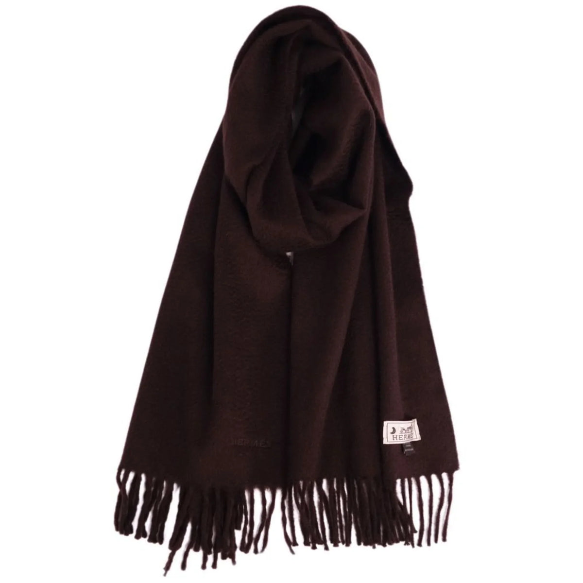Pre-Owned cashmere (Good) dark men's women's high quality embroidery brown scarf HERMES 100%