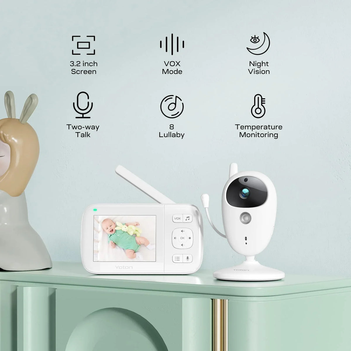 LCD Transmission, Digital VOX Sensor, Wireless Monitor Mode, Home Security, Baby Two 8 Lullabies, Screen Night Way 3.5-inch Yoton Temperature Talk with Camera, 2.4GHz Vision,