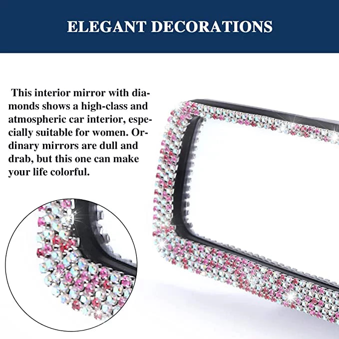Car Bling Bling with Rear and Car Mirror, Bling View Interior Women Rearview HD Car Tee Mirror Accessories Glass, Decorations for