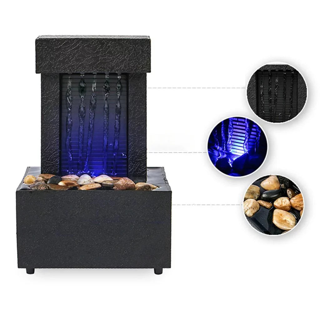 USB/AA Desktop Light Fountain Living LED Waterfall Water Room, Decoration Relaxation, Battery for Sound Indoor Water Office