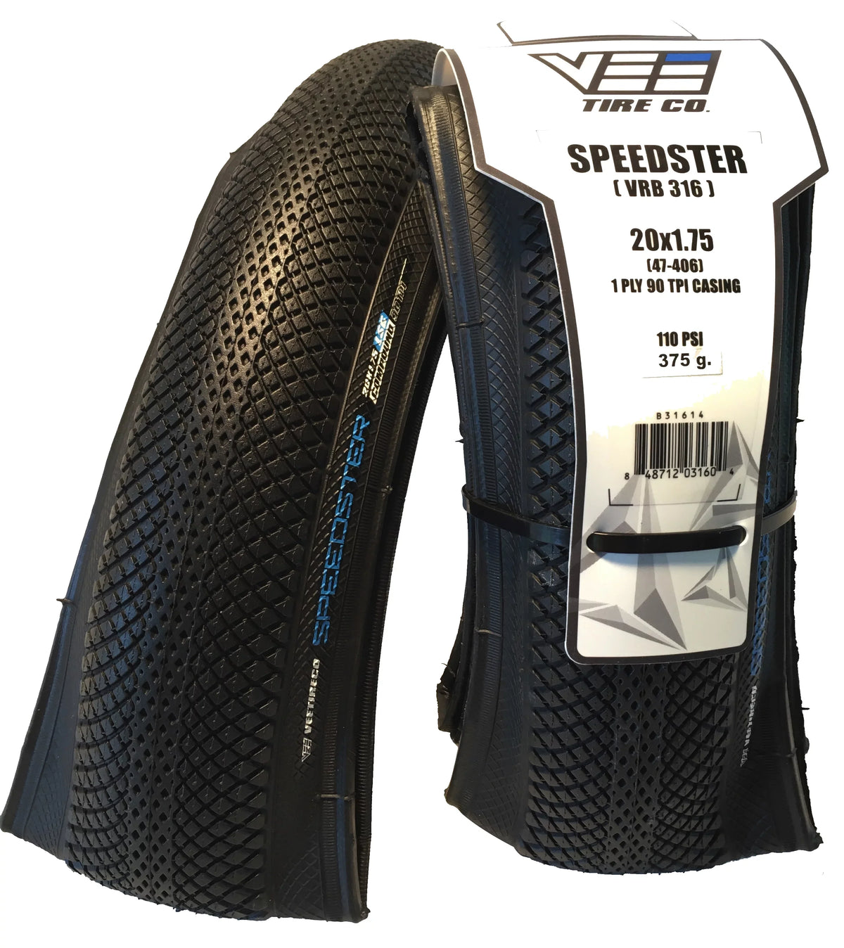 2 Speedster Sidewall Folding BMX 20x1.75 47-406 Rubber Black Vee Bike Tires Bead