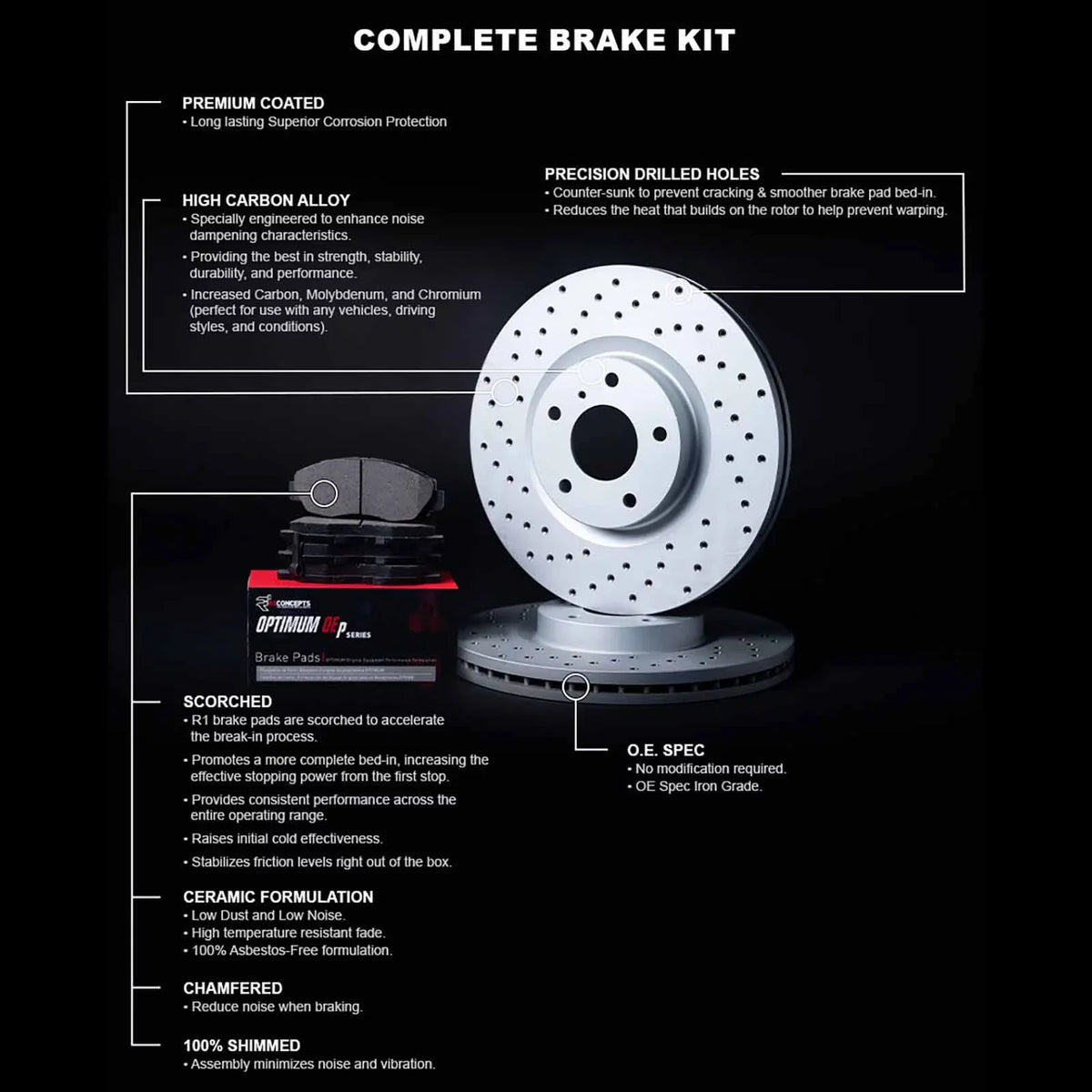 Brake Brake 2007-2015 Rotors|fits R1 and Q60 Brake |Front and Pads special edition Rotors Brakes and Pads| Front Optimum OEp Rotors Kit G37, Pads| INFINITI G35, Concepts