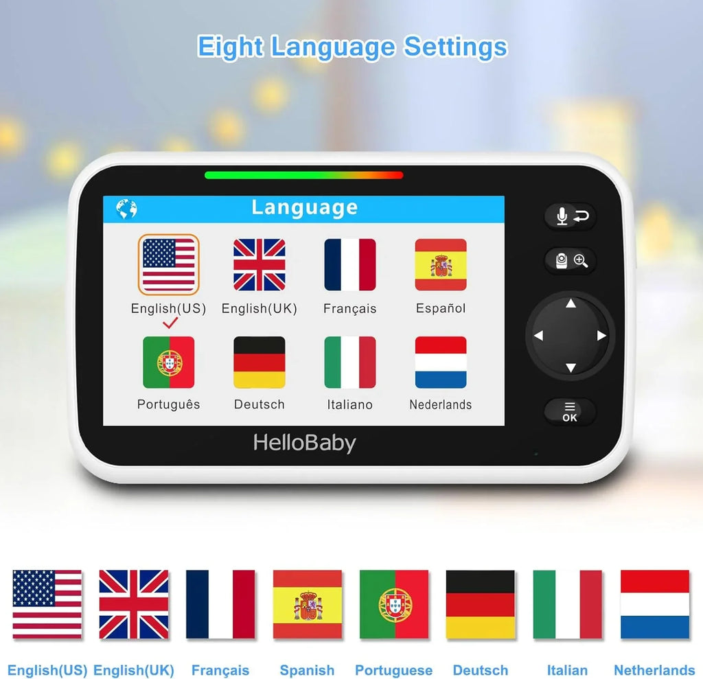 Temperature Vision, Night and Way Screen, Display, Monitor HelloBaby Audio 5 Baby VOX Audio, Camera Camera, Monitor Video Infrared special edition and Mode Color Two with 5" inches Lullaby, LCD