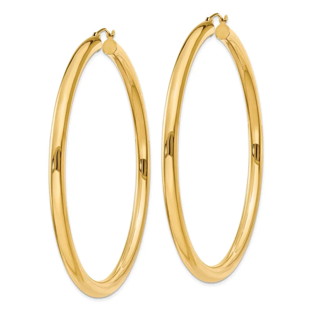 Polished 4mm for Hoop 14kt Teens; Gold trendy for Yellow Real Men Tube Earrings; Women Adults and and