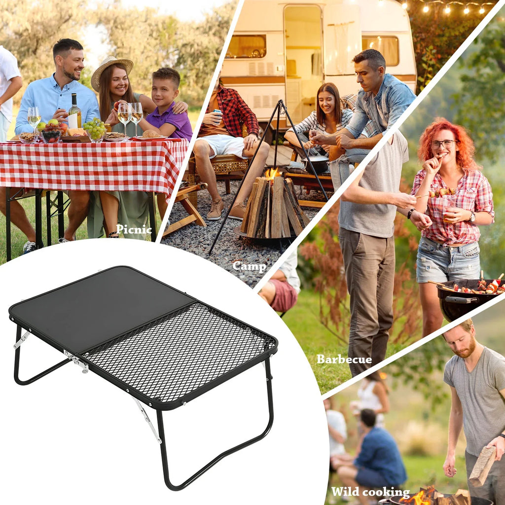 2-in-1 for Camping Fishing,Camping. Barbecue, Cutting and Board Table Table, Campfire Folding Picnic, Outdoor Portable Grill