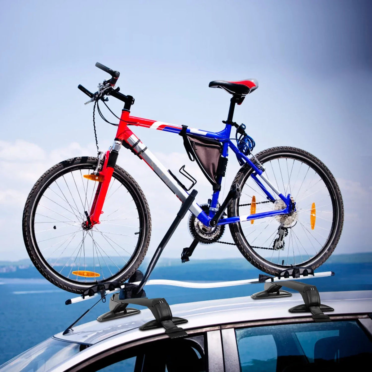 Adjustable Bike Roof Frame Crossbar Cross for Kayak Pieces new 43in Lock Rack Car Bar, Anti-Theft Cargo with Window Luggage-2 Hooks Universal