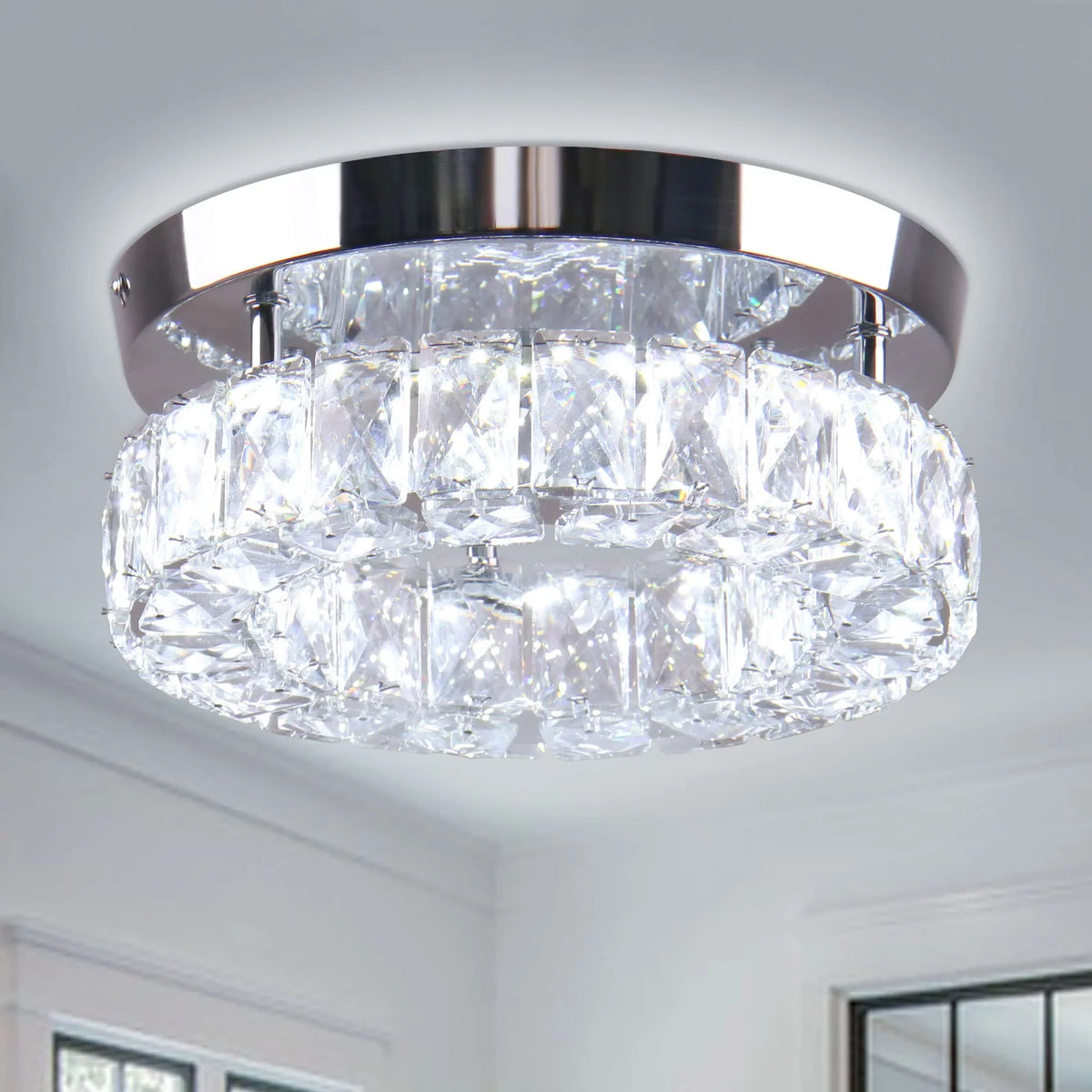Light Fixtures LED 6000K Mini Crystal for trendy Diisunbihuo Chandelier 9.8" Hallway Kitchen Ceiling 15 Flush Fixture Lamp Mount Ceiling W Foyer Round Light