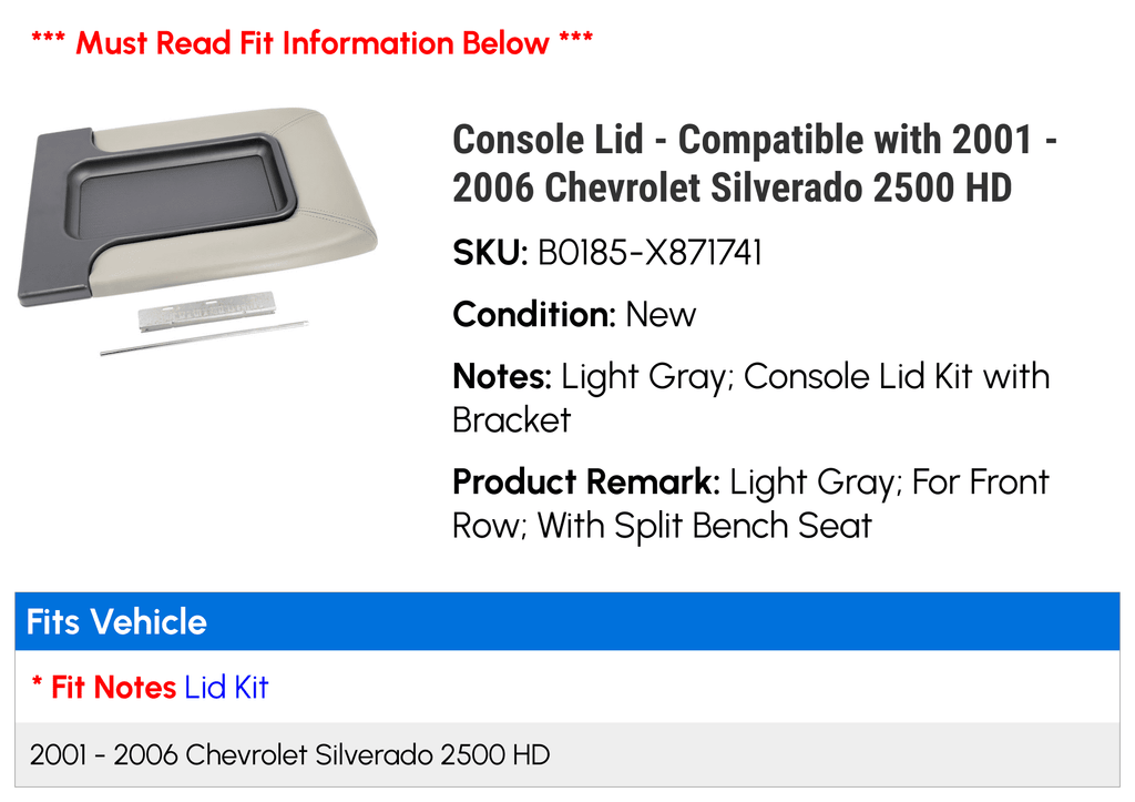 Chevy with 2005 2500 - Lid 2001 - Console HD 2006 Silverado high quality 2004 2003 Compatible 2002