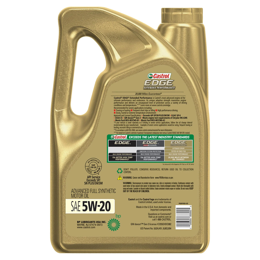 Performance Quarts Advanced Motor Full 5W-20 Castrol Oil, 5 Extended EDGE Synthetic