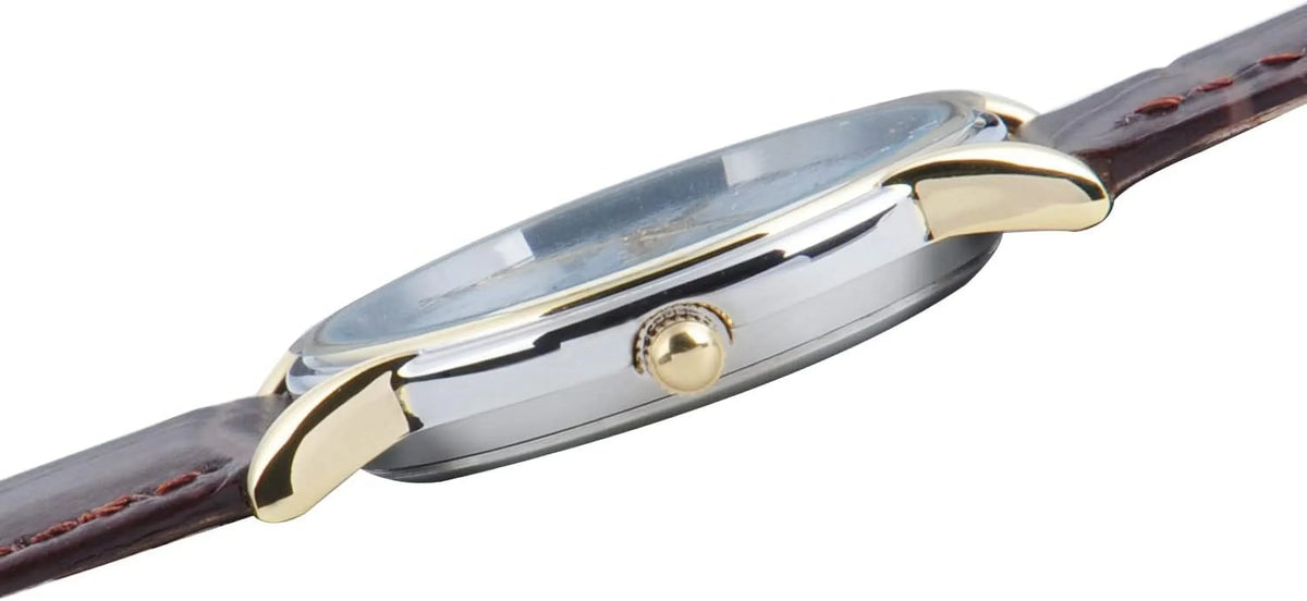 Cardiff Gold Winnie Watch, Silver Alloy Men's Strap Leather and Brown