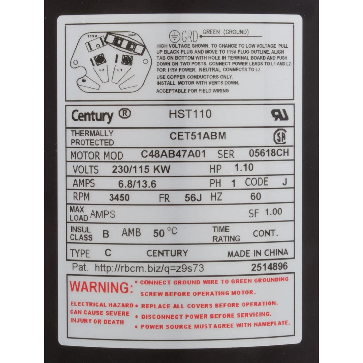 115/230v, CFace, special edition PRO, 1.0hp, Century Motor, 56Jfr 1Spd, Centurion