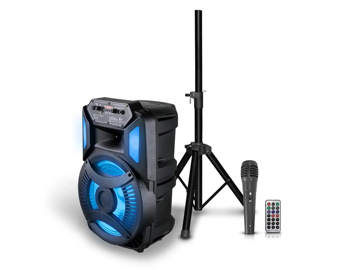 12 Technical Rechargeable Compatible, Woofer, controls, LED Bluetooth FM Speaker, Inch Radio, LED iPhone Rech iPod/ Pro Playback